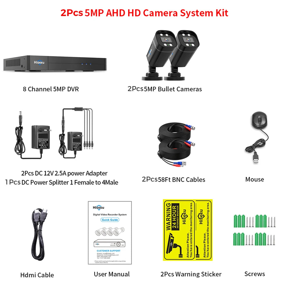 Hiseeu 4CH 8CH 5MP AHD CCTV Camera System Kit Home Waterproof Surveillance Bullet Analog Cameras for DVR Guard Live