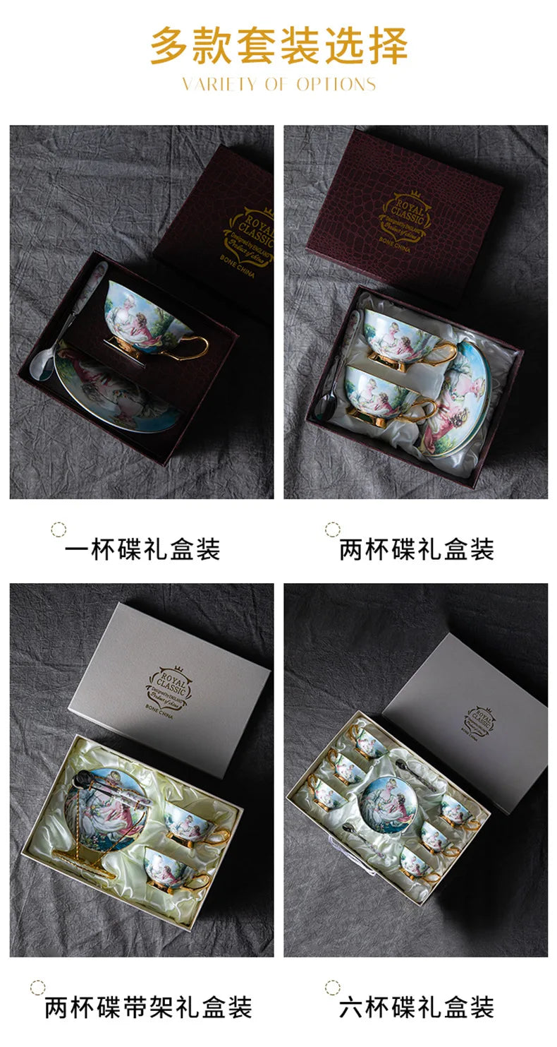 European Royal Palace Bone China Coffee Mug Luxury Porcelain Tea Set Ceramic Tea Cups with Saucer Spoon Drinkware Coffeeware