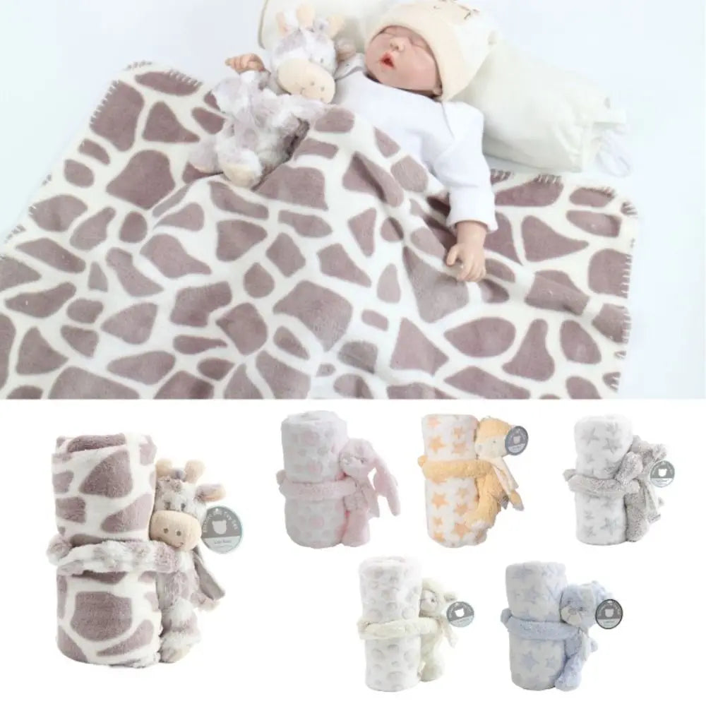 2pcs/set Stuffed Animal Plush Newborn Baby Flannel Blanket for Sleeping 75*100cm