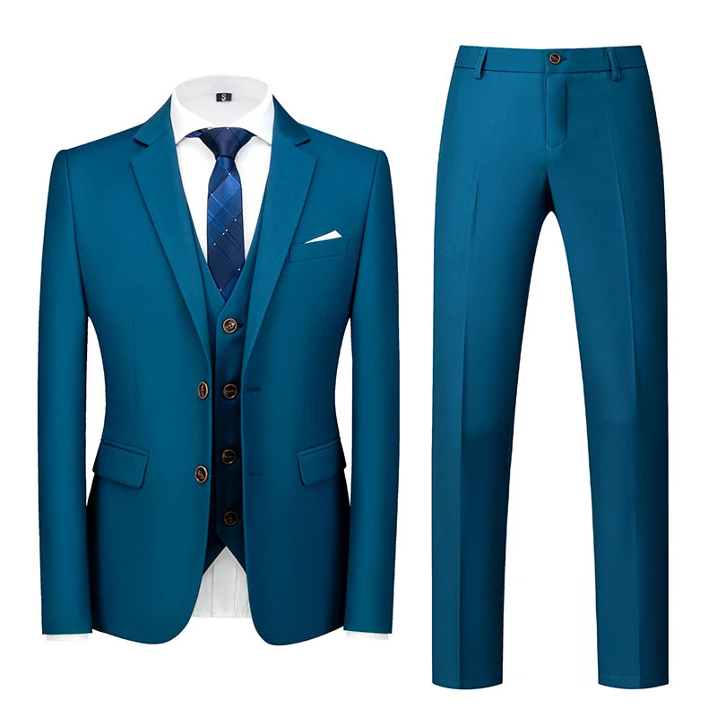 Men's 3 Piece Suit, Jacket Vest Trousers, Slim Fit Blazer Waistcoat Pants