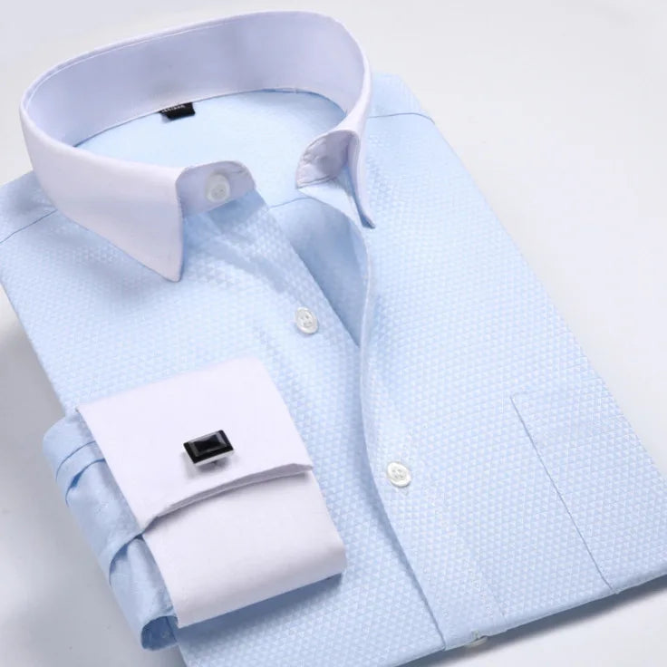 Men's Cotton No-Iron High Quality Breathable Long-sleeved Dress Shirt Spring/Summer Plus Size