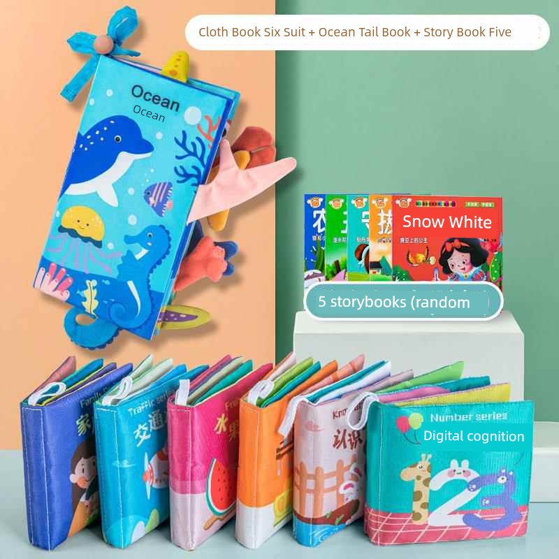 Baby Cloth Book Early Education Baby Tear-Proof Biteable Three-Dimensional Shredded Book 6 Months Cognitive Puzzle Sound Toy