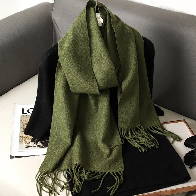 Color Solid Women Winter Scarf Warm Thicken Cashmere Shawl