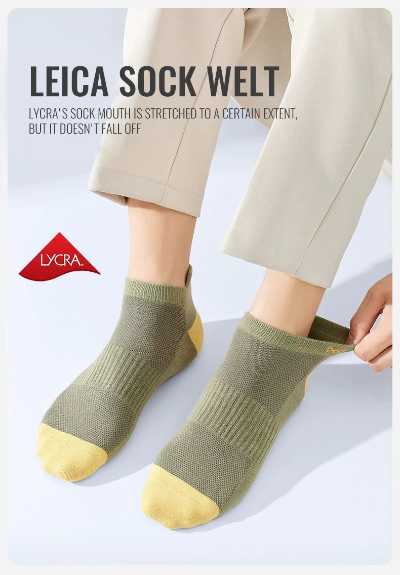 100% Pure Cotton Men Short Socks Set Lycra Band Ear-lifting Heel Protection Deodorant Antibacterial Sports Ankle Sock