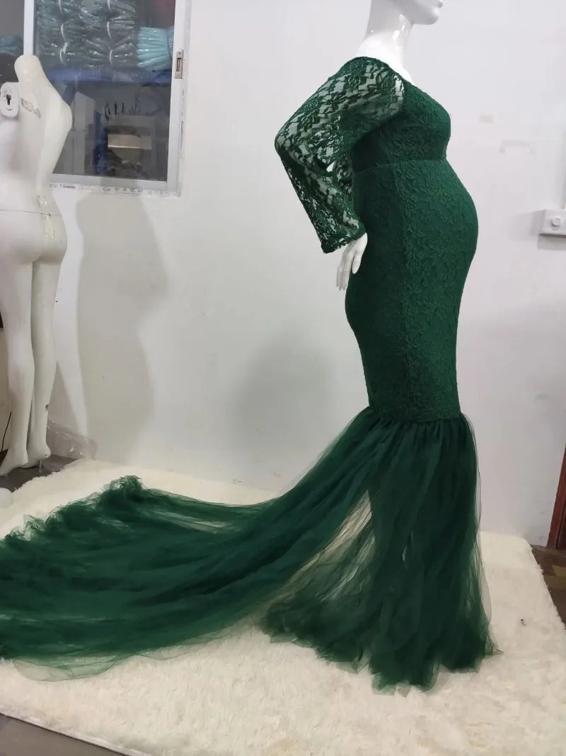 Sexy Lace Off shoulder Pregnancy Dress Photography Props Maxi Gown