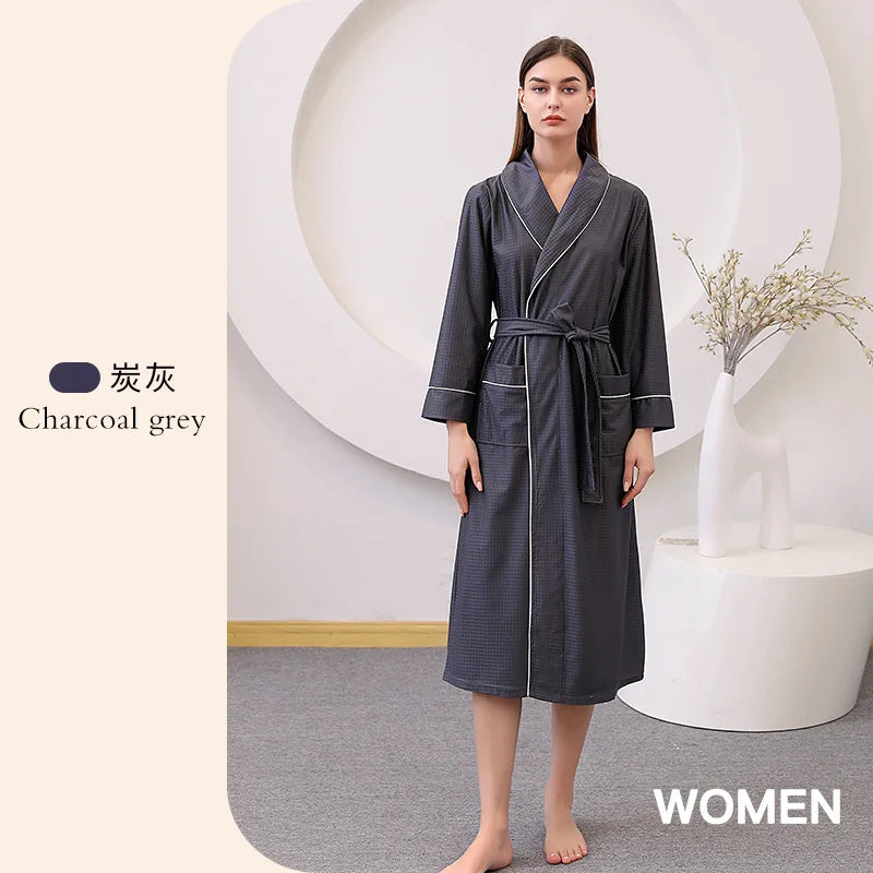 Hotel Couple Bathrobe Long Sleeved Robe Kimono Sleepwear Pajama Large Size