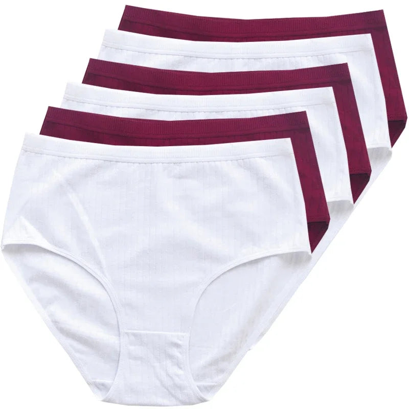6pcs Cotton Women Panties Lady Plus Size Underwear High Waist Briefs Breathable Solid Color Female Lingerie Shorts