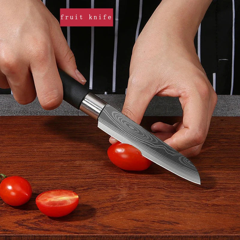 Damascus Kitchen Utility Set Knives Scissors Sharpening Rod Slicing Chef knife Stainless Steel