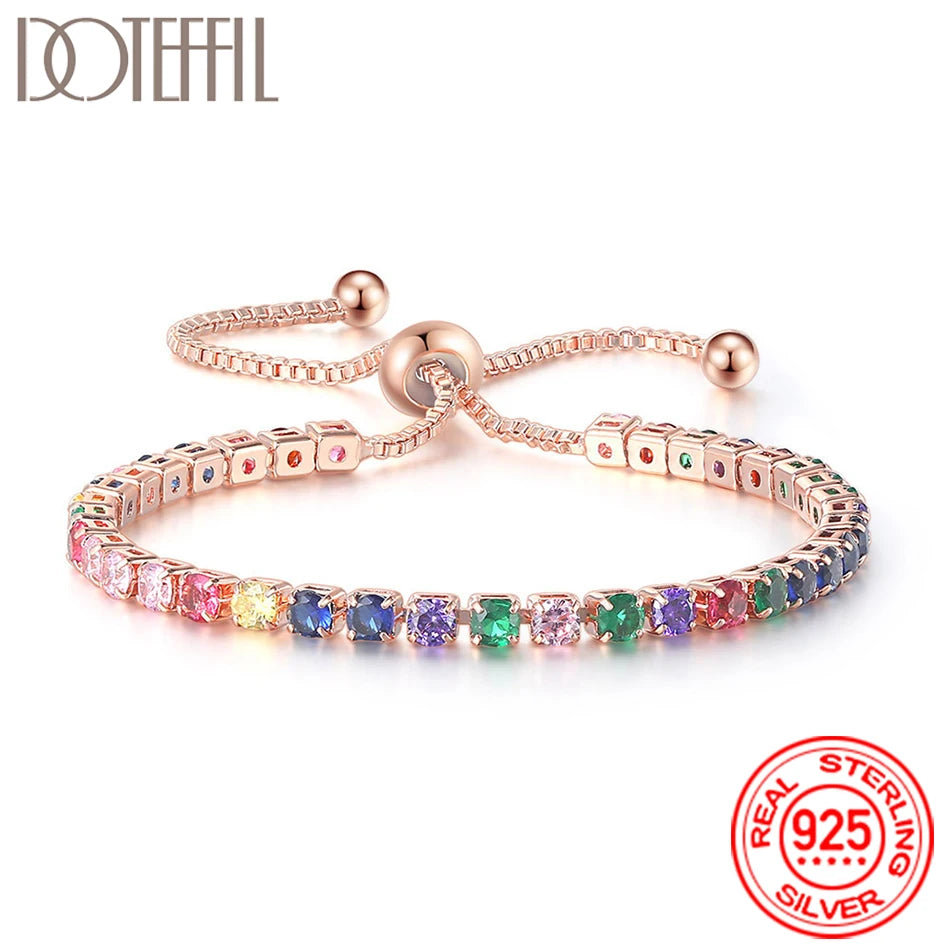 Women 925 Sterling Silver Tennis Bracelet Crystal Luxury Zirconia Wedding Charm Jewelry