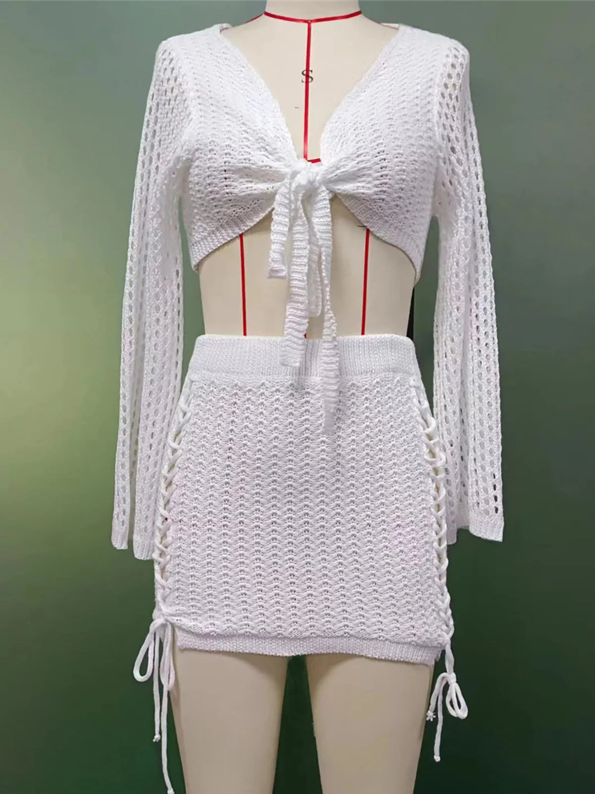 Long Sleeve Crochet Knitted Tunic Beach Cover Up