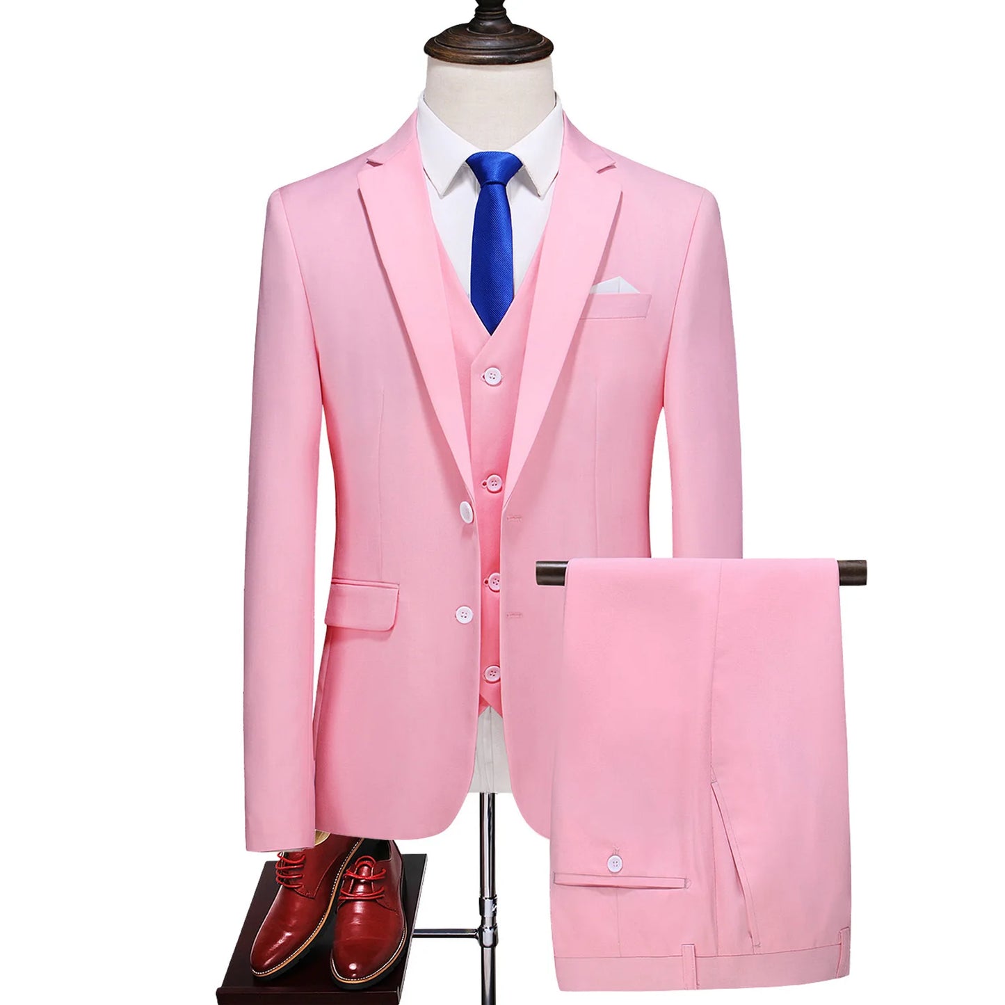 Men's 3 Piece Suit, Jacket Vest Trousers, Slim Fit Blazer Waistcoat Pants