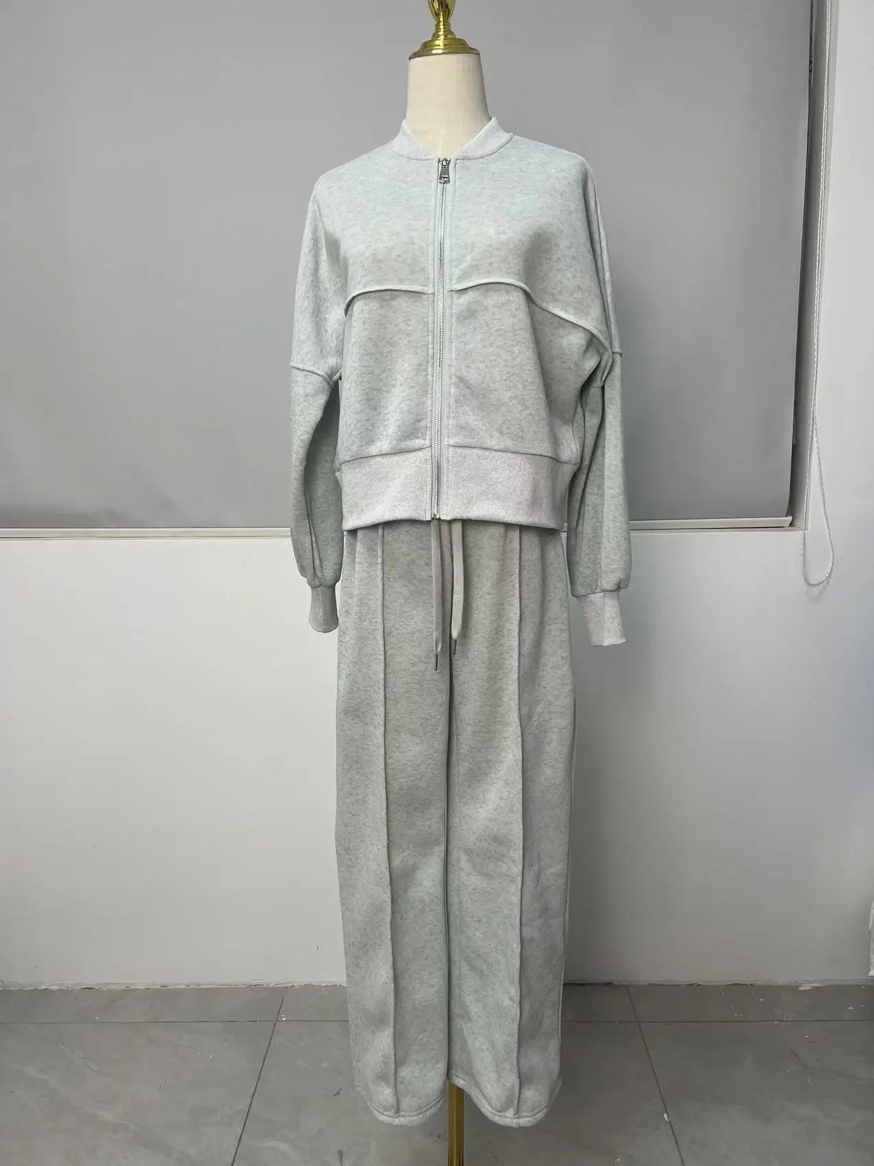 Women Casual Solid Pant Sets Two Piece Sweatshirts Full Sleeve Zipper Coats Long Pants Pockets Autumn Winter