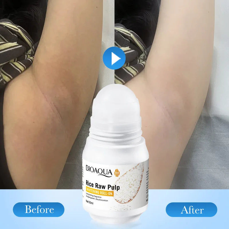 BIOAQUA White Rice Infused Roll-On Deodorant Whitening Formula Remove Sweat Odor Long Lasting Fragrance Underarm Treatment