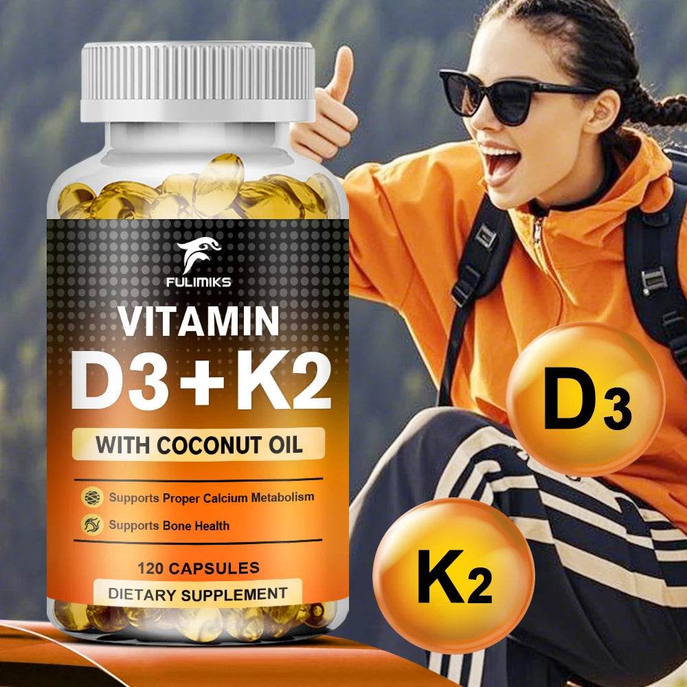 Vitamin D3+K2 Capsules, Heart Health, Bone and Joint Health Support, Suitable for Men and Women - D3 K2 Multivitamin Supplemen