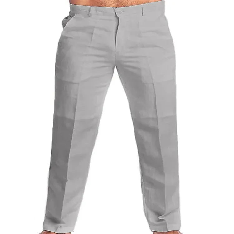 Men's Linen Slant Pocket Straight Solid Color Comfortable Breathable Daily Casual Pants