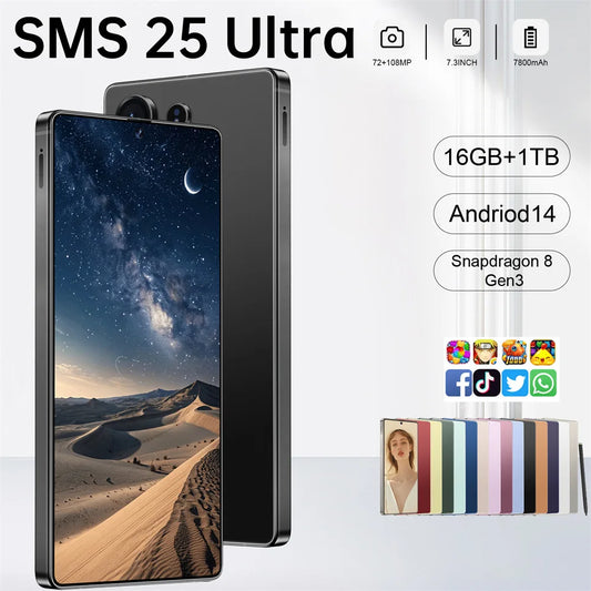 2025 Tablets Case For SMS 25 Ultra Smartphone 7.3inch 4K Mobile Cell Phones 5G 7800mAh Android Tablet Cellphones GPS Kids Tab PC