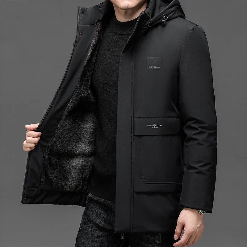 Men's Winter Warm Parkas Jacket Coat w/ Hat Waterproof Thick Fleece