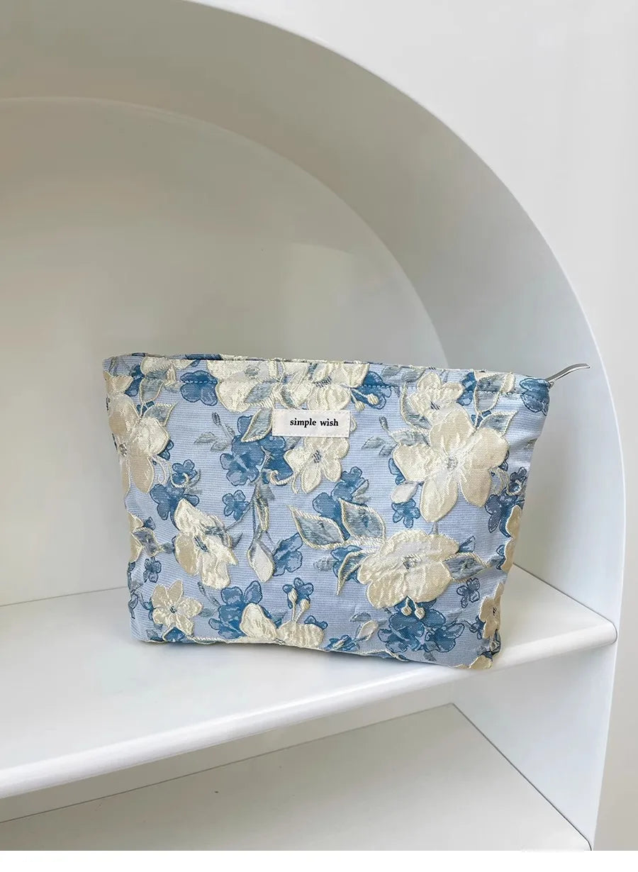 Fashion Floral Print Zipper Cosmetic Bag Travel Essentials Organizer Makeup Toiletry Pouch Portable Women's Makeup Bag
