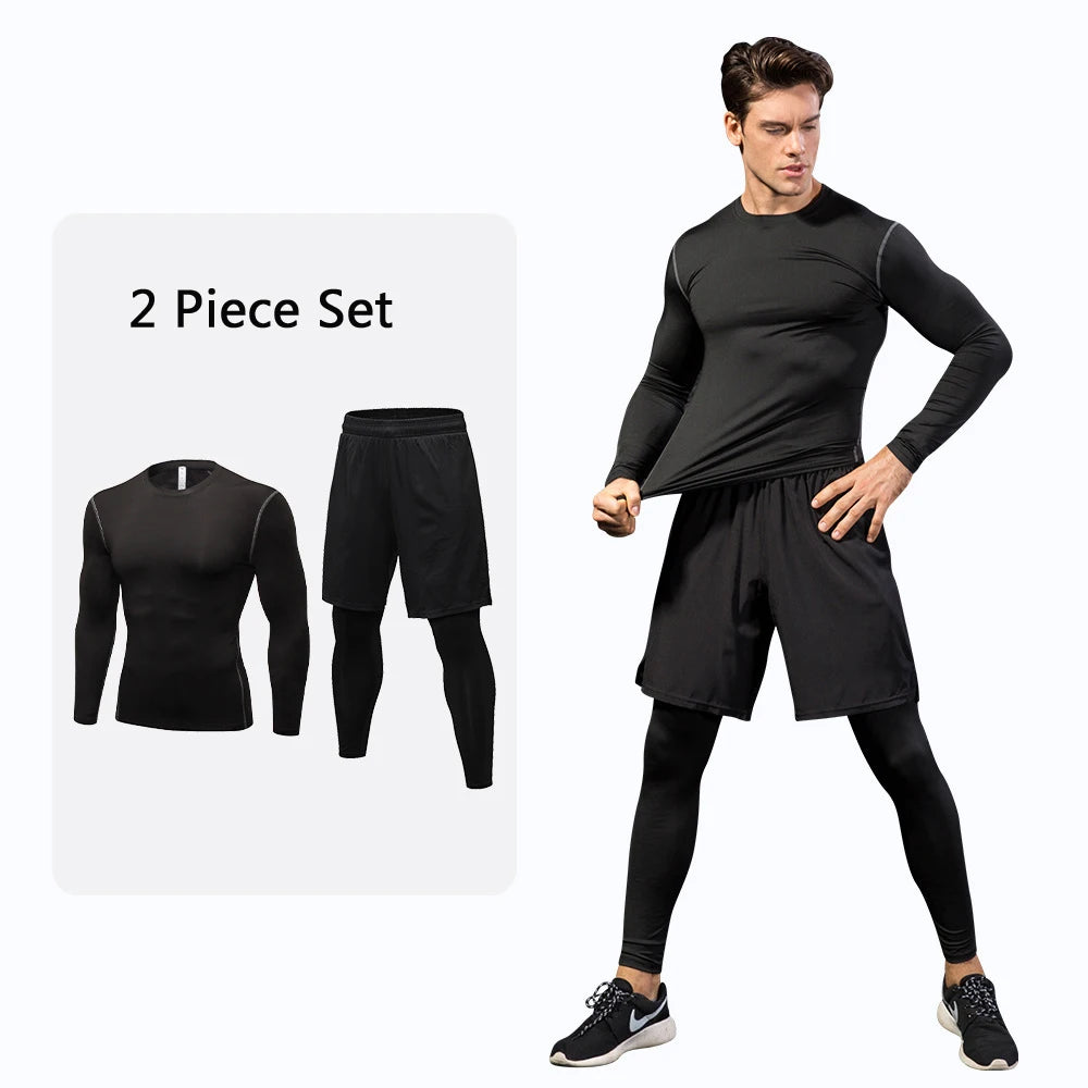 Men Compression Sport Suit Long Sleeve Gym Running Set Fitness Tracksuit Jogging Training Set Sweatsuit