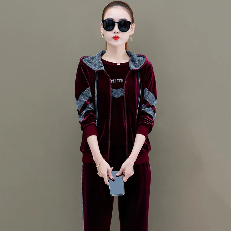 Women Velvet Sports Suit 2-3Piece Set