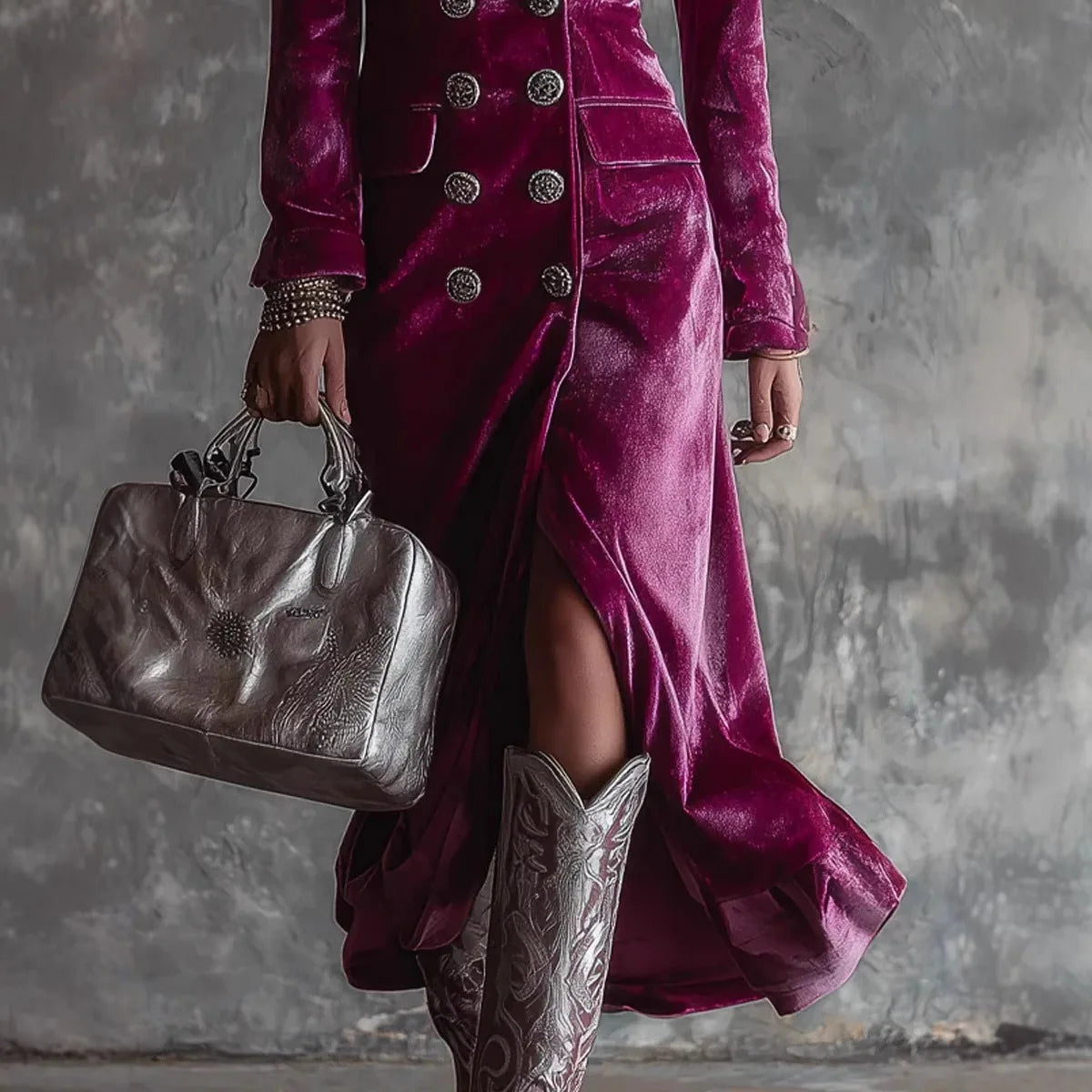 Elegant Women Velvet Lapel Double Breasted Long Sleeve Slit Midi Dress Autumn Winter Solid Color Slim Fit