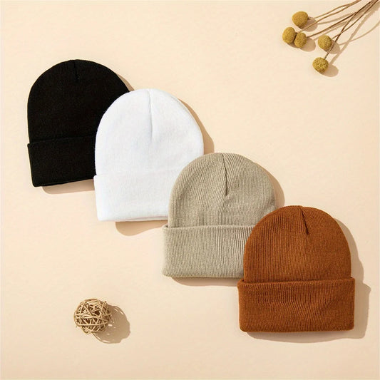 4pcs Winter Warm Knitted Baby Hat Knit Cuffed Beanie for Boys and Girls