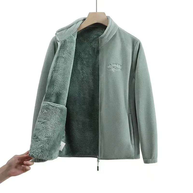 Women's Winter Sport Wool Liner Coat Loose-Fit Full Sleeve Polar Fleece Zipper