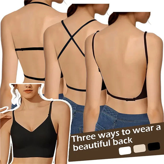 Women Invisible Seamless Push Up Bra Backless Low Cut Plunge Brassiere
