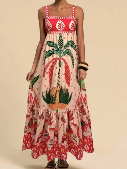Women's Elegant Print Summer Dress Spaghetti Strap Vacation Party Dress