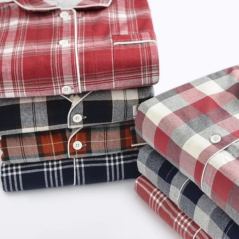 Cotton Flannel Plaid Men's & Women's High-quality Patterned Thick Pajamas for Autumn and Winter