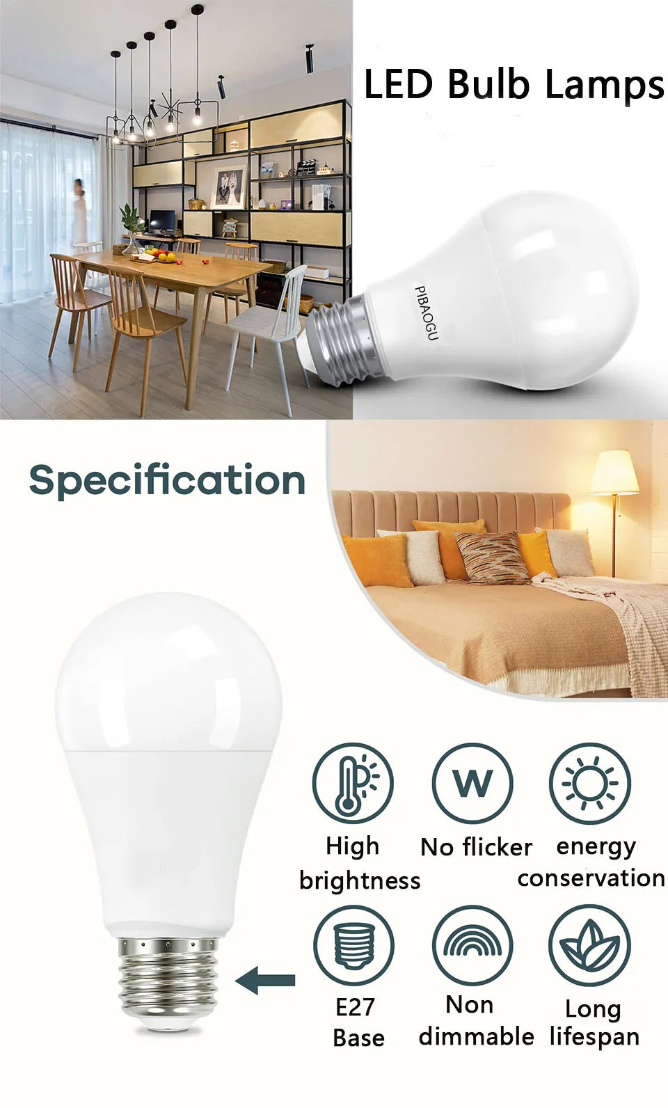 8PCS LED Bulb E27 B22 E14 AC220/110V 3W 6W 9W 12W 15W 18W Brightness and Low Energy Consumption