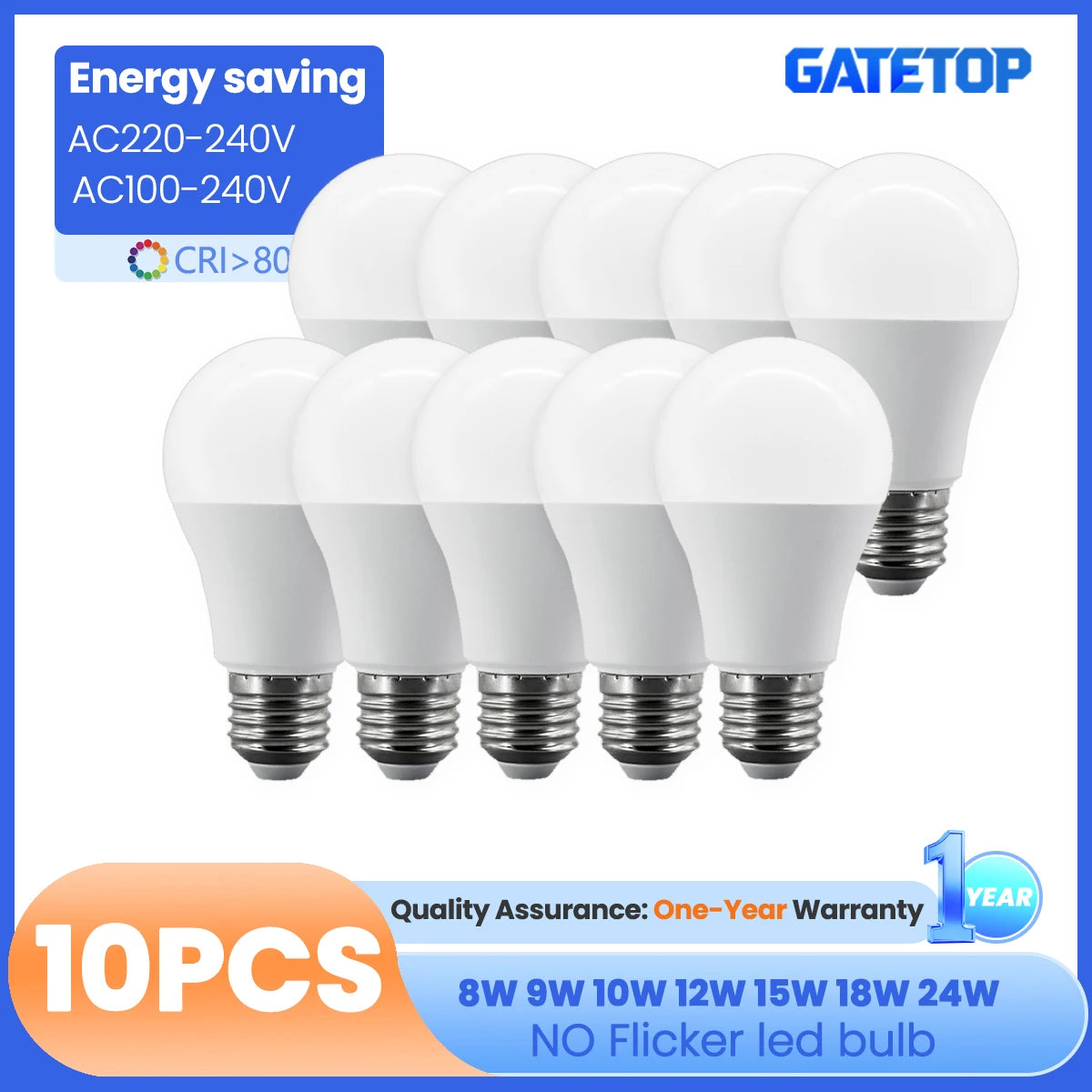 10PCS Lampara LED Bulb Lamps 8W-24W E27 Light Bulbs AC 220-240V 110V 120V Daylight Lighting A60 A80 for Home Foyer BedRoom Decor