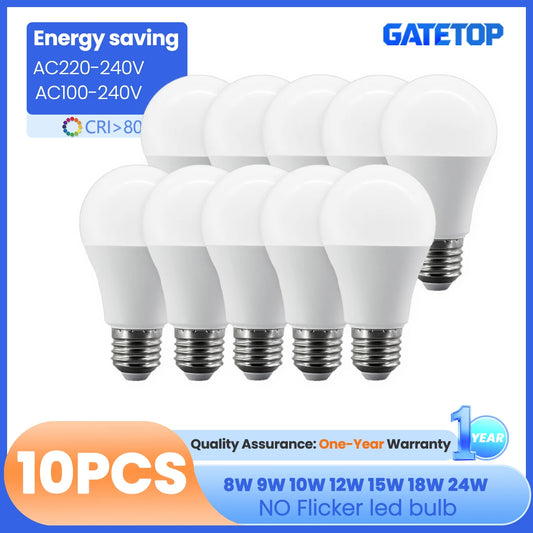 10PCS Lampara LED Bulb Lamps 8W-24W E27 Light Bulbs AC 220-240V 110V 120V Daylight Lighting A60 A80 for Home Foyer BedRoom Decor