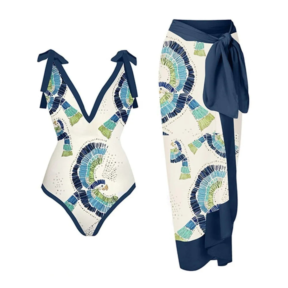 2-Piece Women Brazilian Floral Printed Ruffle Bikinis Strappy Bandage Swimwear