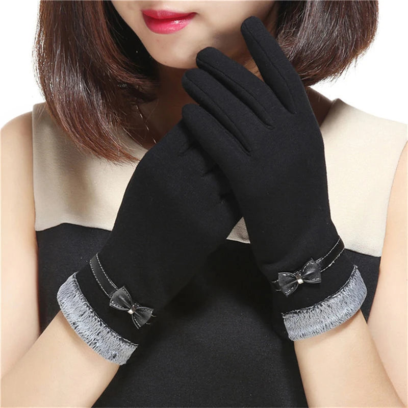 Women Slim Vintage Windproof Touch Screen Suede Winter Gloves