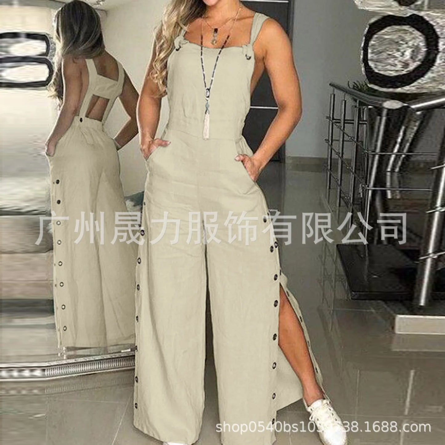 Women's Jumpsuit Solid Color Suspenders Sleeveless Wide Leg Straight Pants