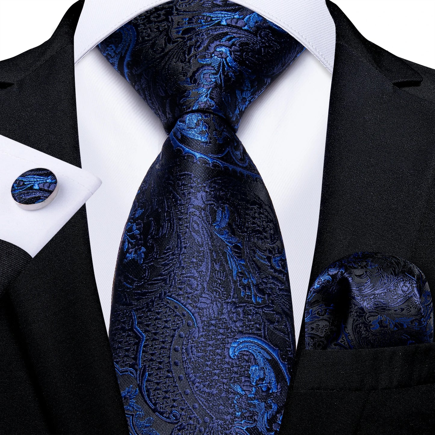 New Classic 100% Silk Men's Ties 8cm Blue Plaid Dot Striped Business Necktie Handkerchief Wedding Party Tie Set