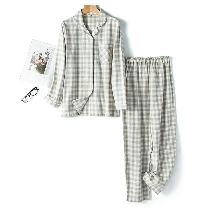 Autumn and Winter Multi Colors Cotton Brushed Solid and Plaid Design Warm Thick Trousers Pajamas Set Couples Home Clothes