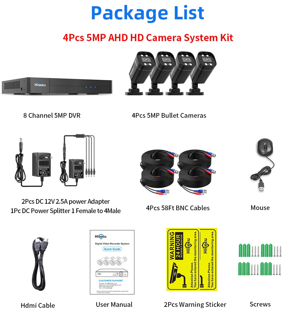 Hiseeu 4CH 8CH 5MP AHD CCTV Camera System Kit Home Waterproof Surveillance Bullet Analog Cameras for DVR Guard Live