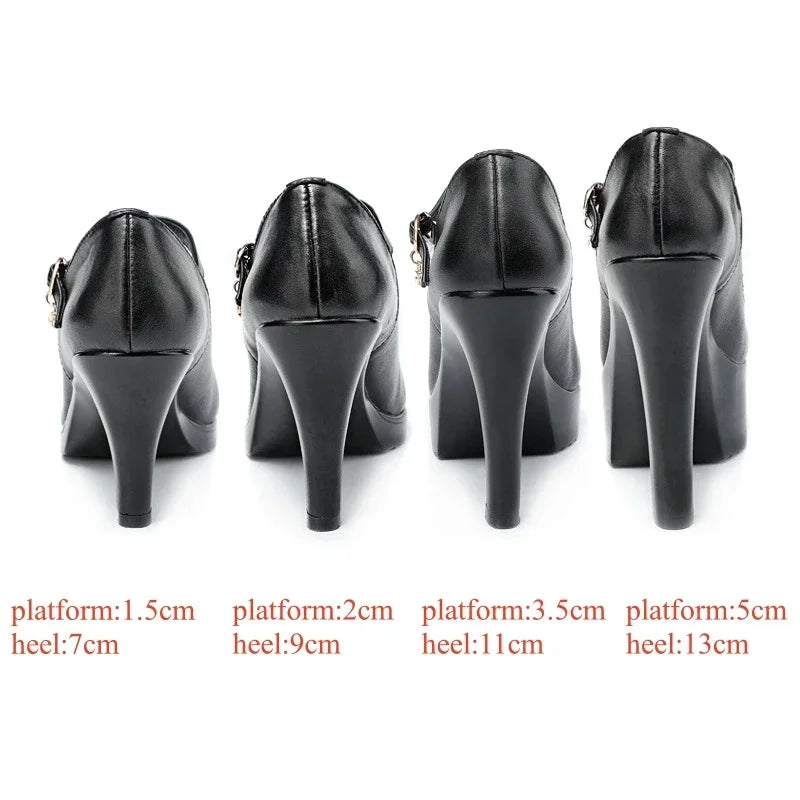 Genuine Leather Platform Pumps Shoe