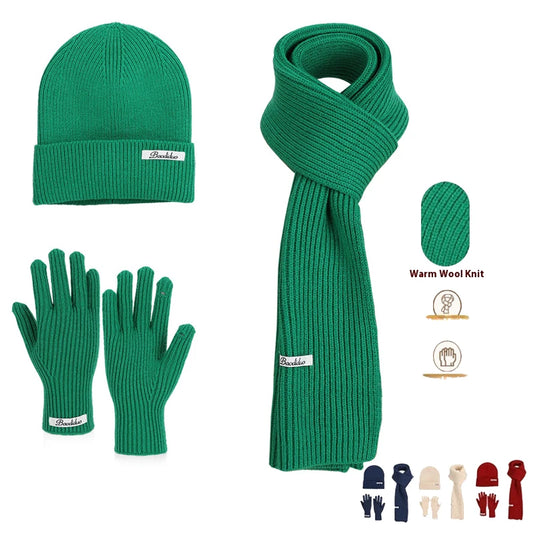Winter Warm Knitted Hat Scarf Gloves Women's Windproof Three-piece Set