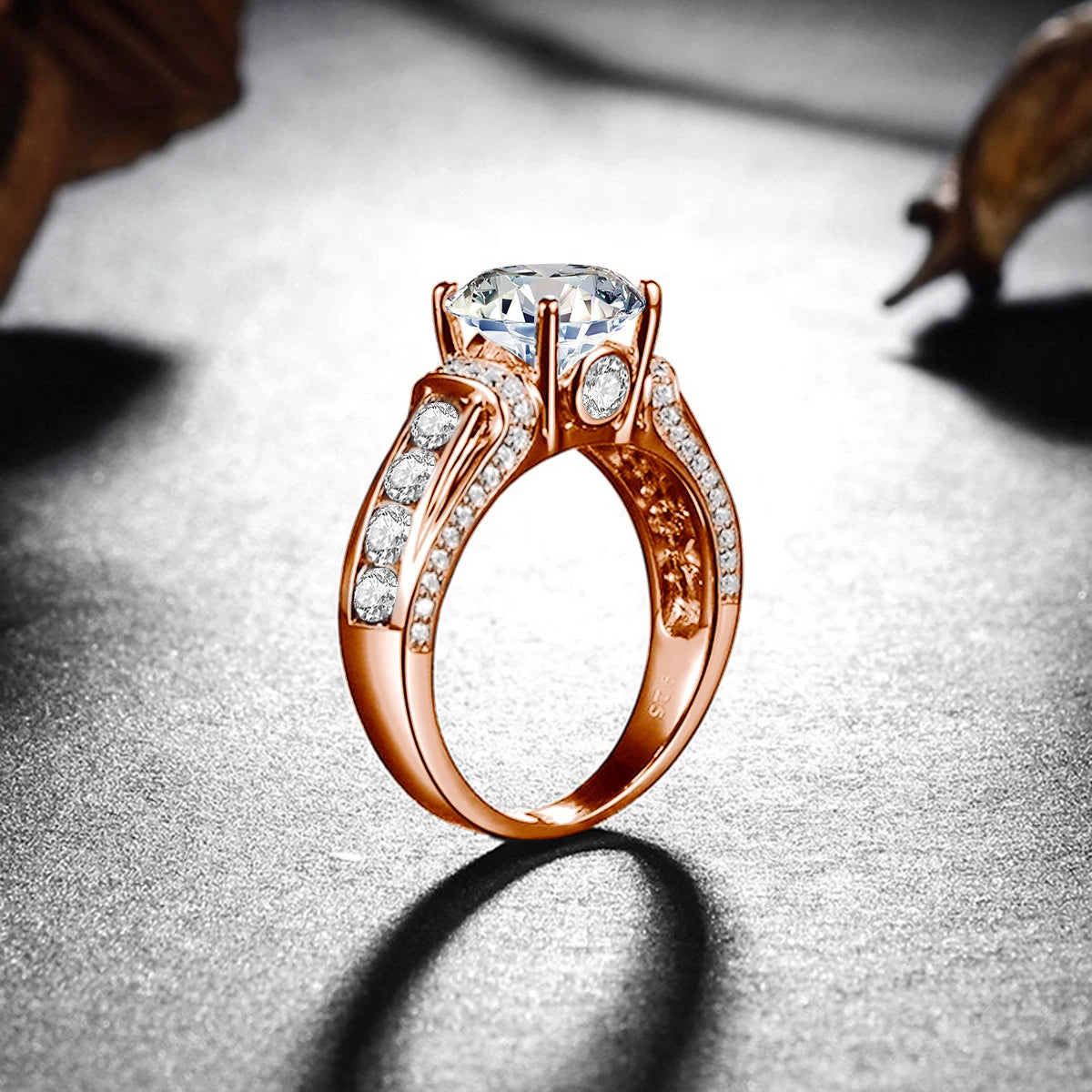 Szjinao 2ct Round Cut Moissanite Rose gold Ring For Women With Ceritificate Wedding Jewelry Delicate Gift Positive Authentic Hot