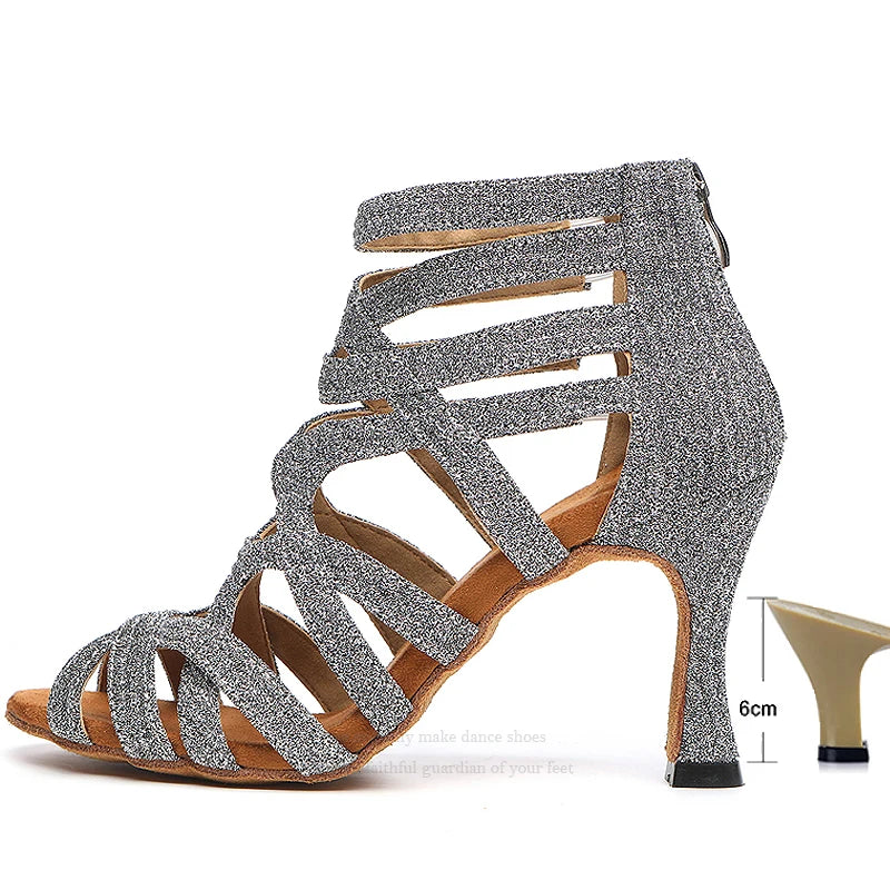 Dance Shoes Latin Gold Sandals For Women Cross straps Comfortable Low heel Square Samba Shoes