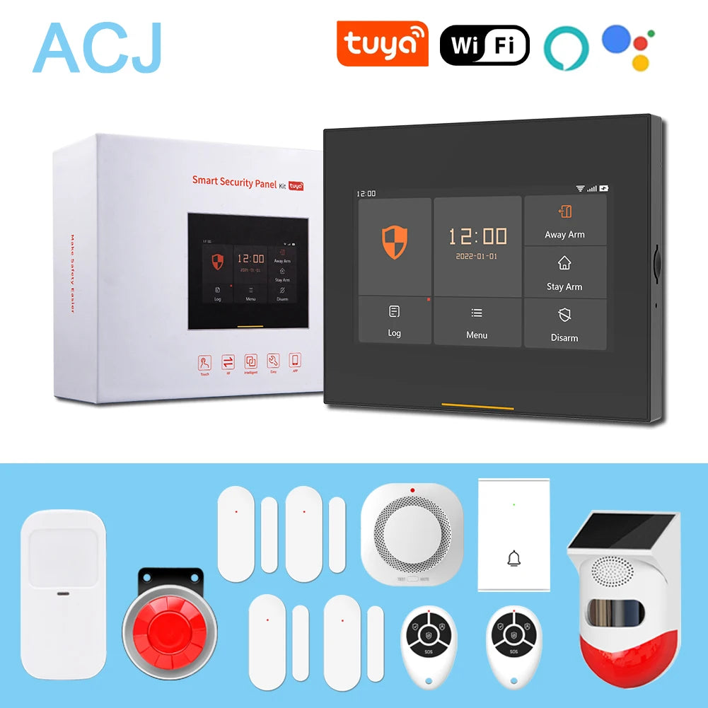 ACJ Wifi HD Smart Home Security Alarm System Kit Wireless 433MHz IR Detector Alarm Bell Door Sensor Doorbell Remote Control