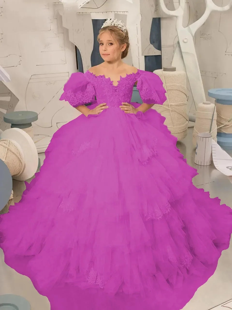 Elegant Puffy Sleeves Flower Girl Dresses for Wedding Robe A-Line First Communion Pageant Party Gowns