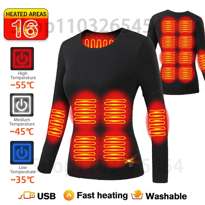 52 Areas Heated Underwear Winter Thermal Women Men Heating Jacket Winter Accessories USB Electric Heating Clothes