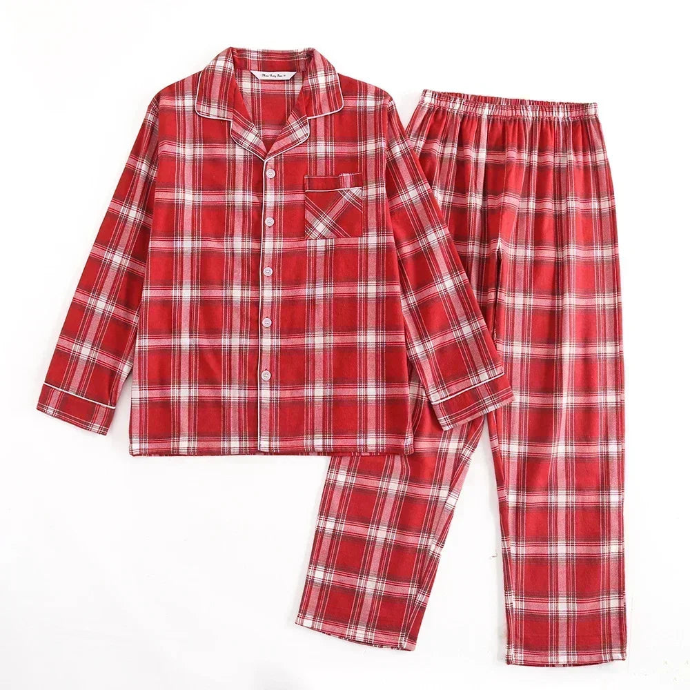 Plaid Design Multi Colors Warm Cotton Flannel Long-sleeved Trousers Pajamas Set for Men