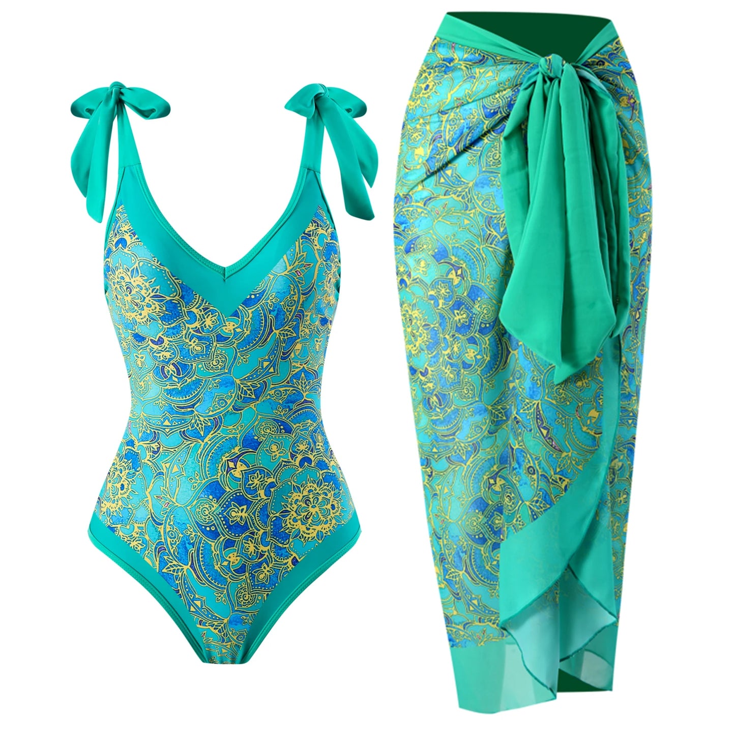 2-Piece Women Brazilian Floral Printed Ruffle Bikinis Strappy Bandage Swimwear