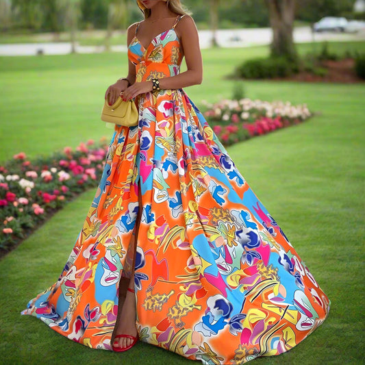 Summer Women's Chiffon Bohemian  Printing Dress Vacation Style Sleeveless