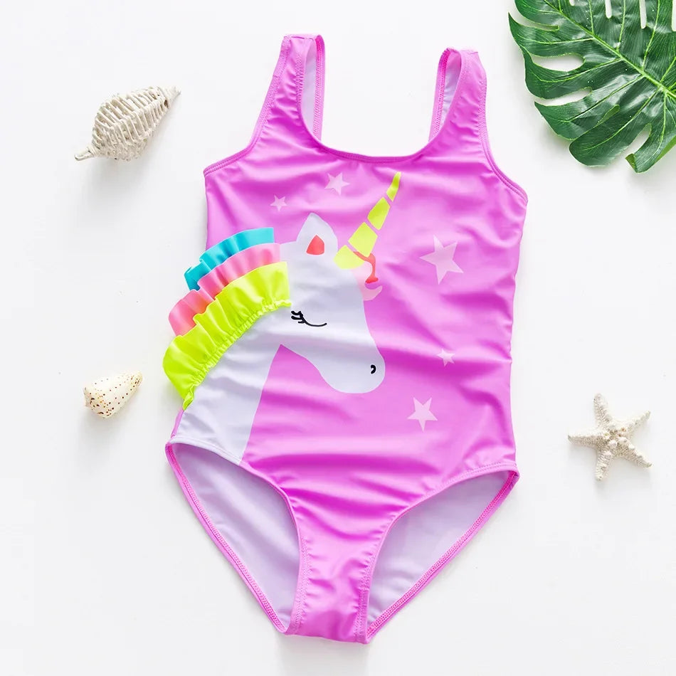 Girl Swimsuit One-Piece Mermaid Fish Scale Unicorn Children's Swimwear 2 - 8 Years
